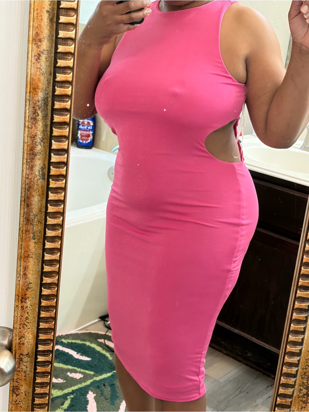 Bar III Hot Pink Sleeveless Cutout Midi Dress
